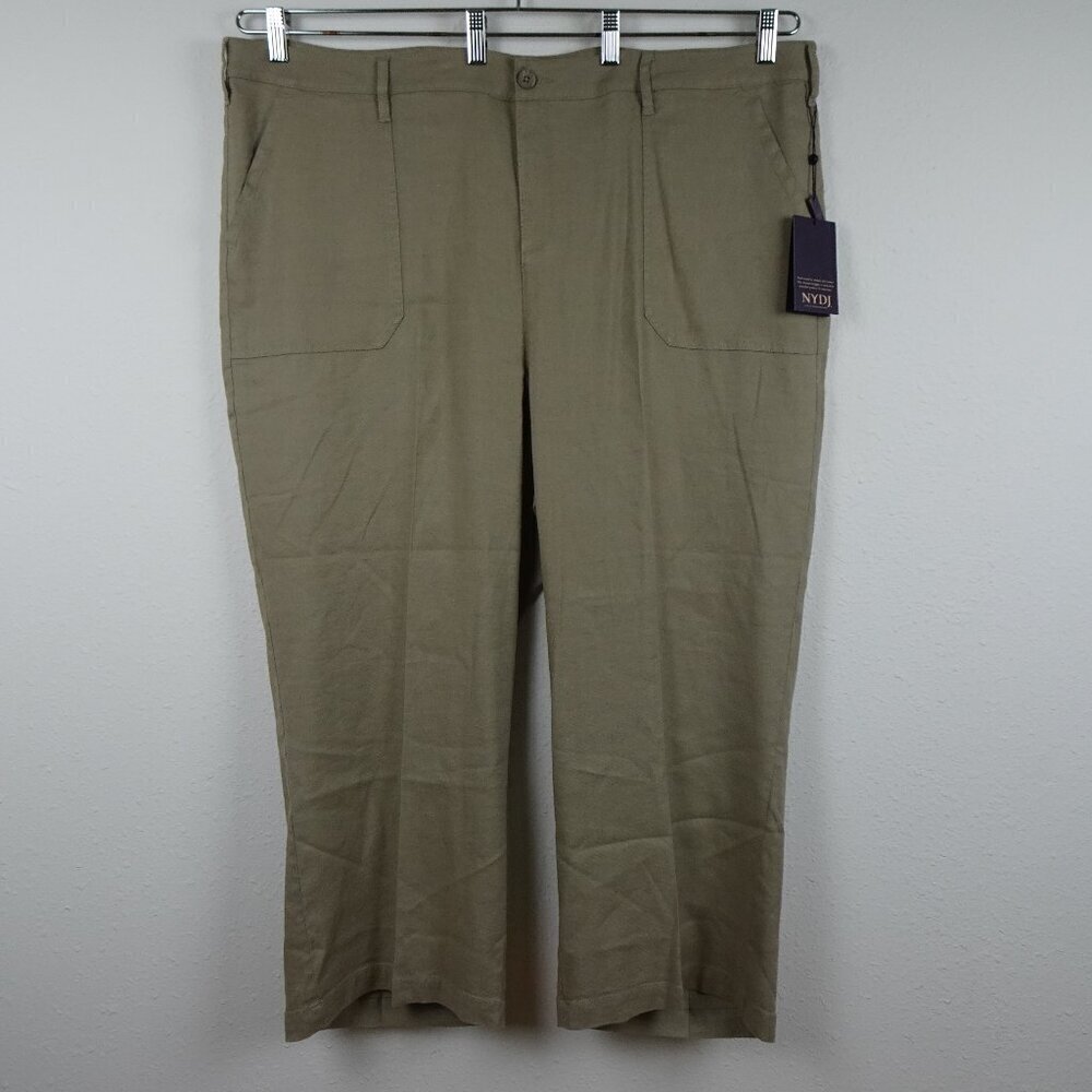 NYDJ Wide Leg Pants Women's Plus Size 22W Brown Linen Blend Cropped Cargo